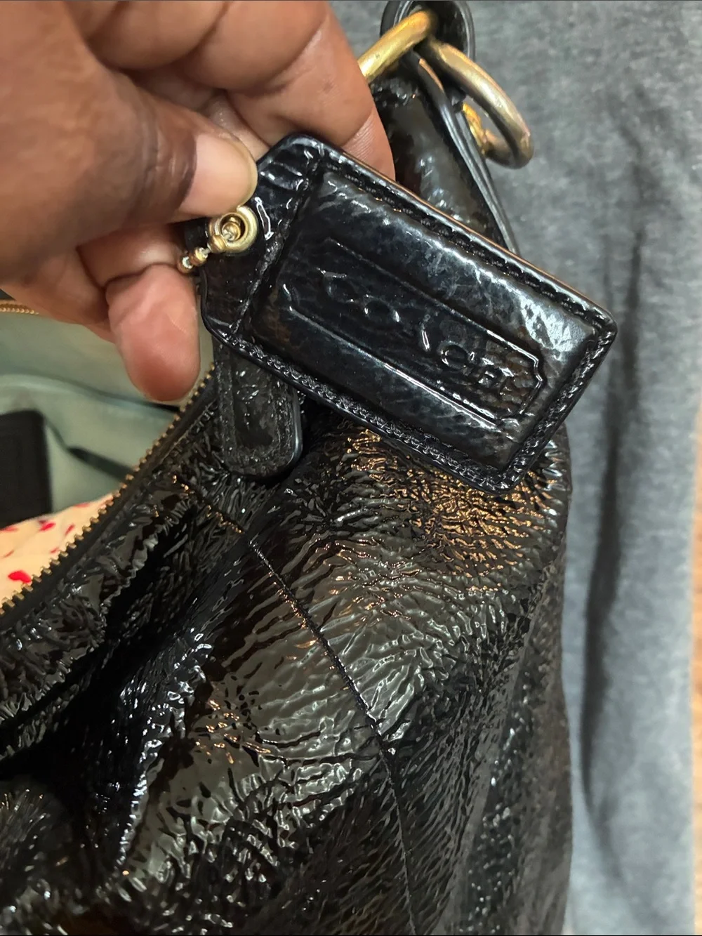 Coach Black Patent Hobo Bag with Gold Hardware